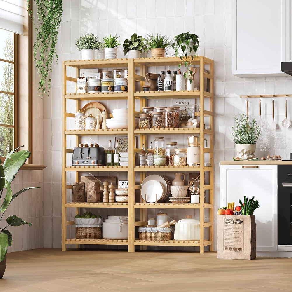 FOTOSOK 6-Tier Bamboo Shelf with Adjustable Shelves, Bamboo Kitchen Cabinet
