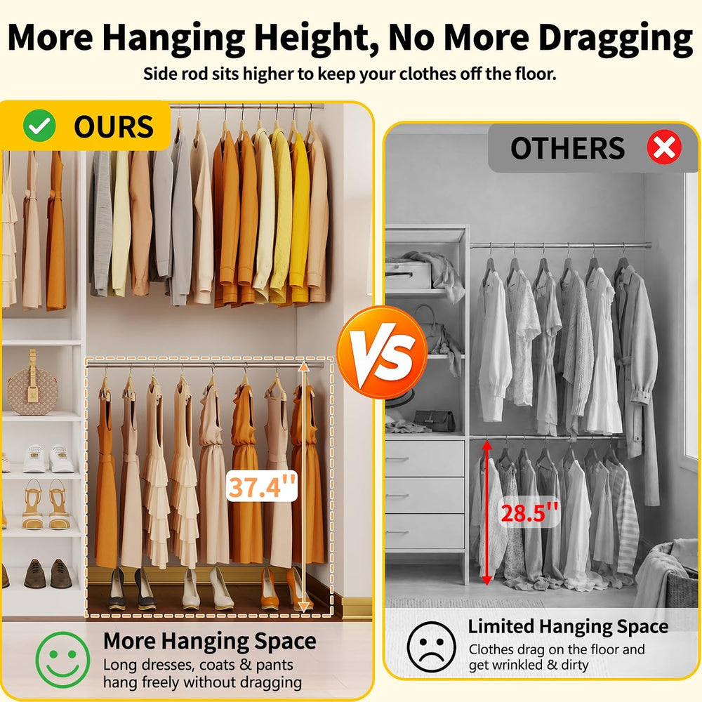 Fastgo Closet System with Drawers, Light & Mirror, 2FT-9.8FT Hanging Clos...