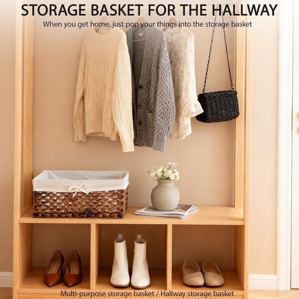 Rectangular Woven Seagrass Storage Bin with Handle,Kingwillow. (water hyacint...