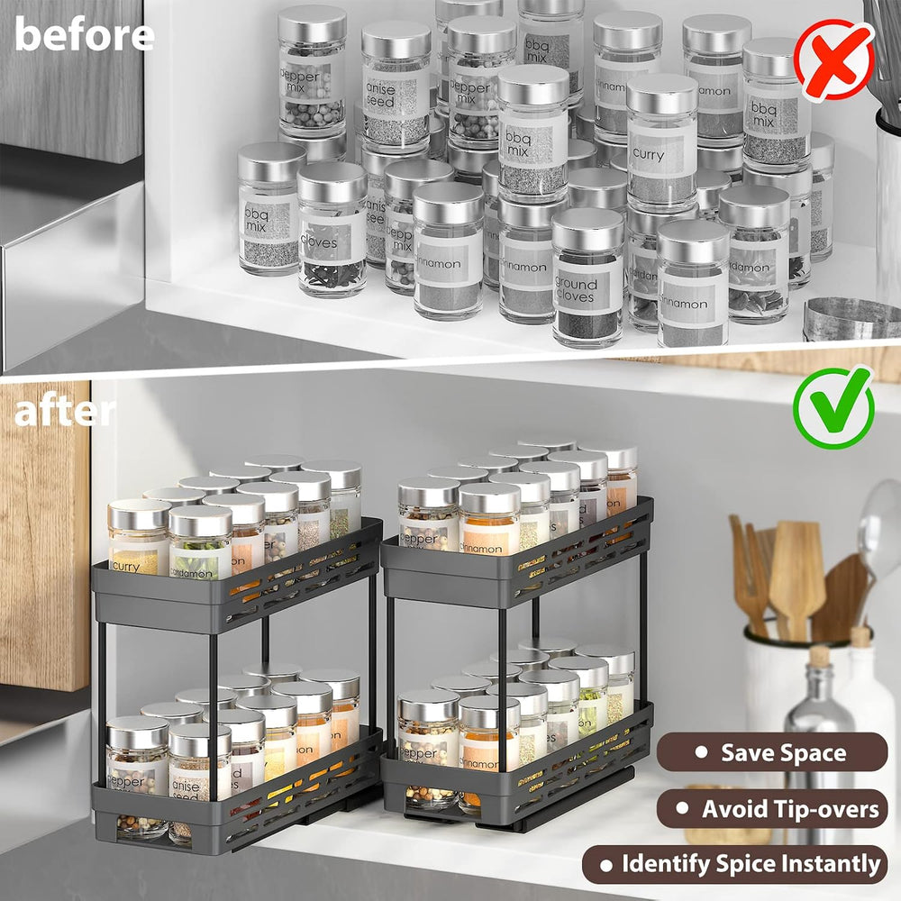 Pull Out Spice Rack Organizer for Cabinet, 3 Packs Slide Out Spice Racks Orga...