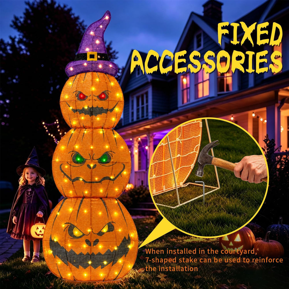 6FT Giant Halloween Decorations Outdoor Light Up Stacked Pumpkin for Porch