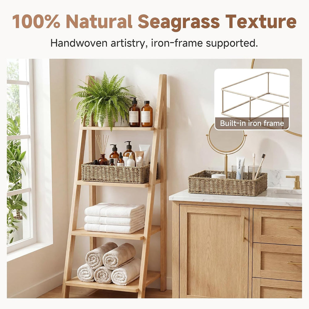 StorageWorks Large Seagrass Tray for Bathroom, Seagrass Storage Baskets for S...