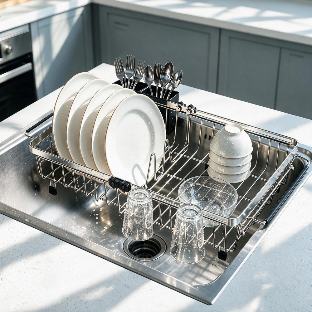 Stainless Steel Expandable Dish Drying Rack, Over & in Sink Dish Drainer ...