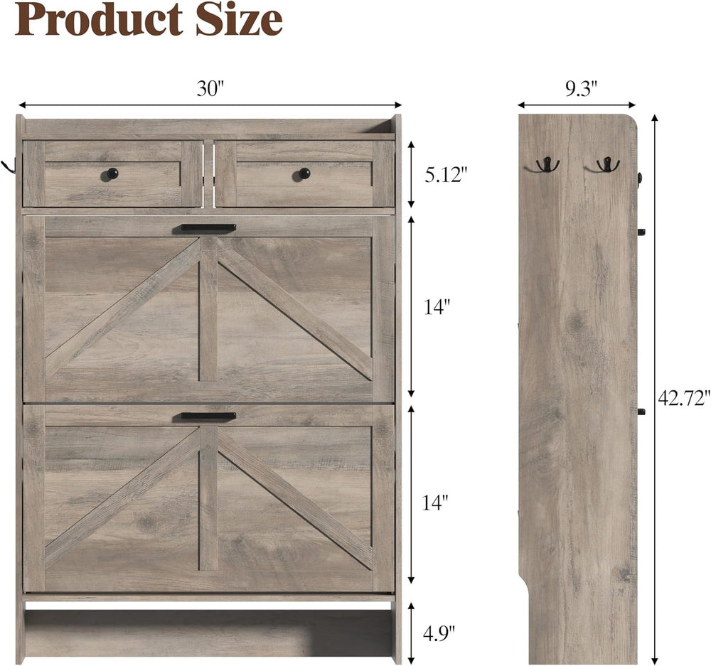 Thacuok Shoe Cabinet with 2 Flip Drawers & 2 Storage Drawers, Rustic Farm...