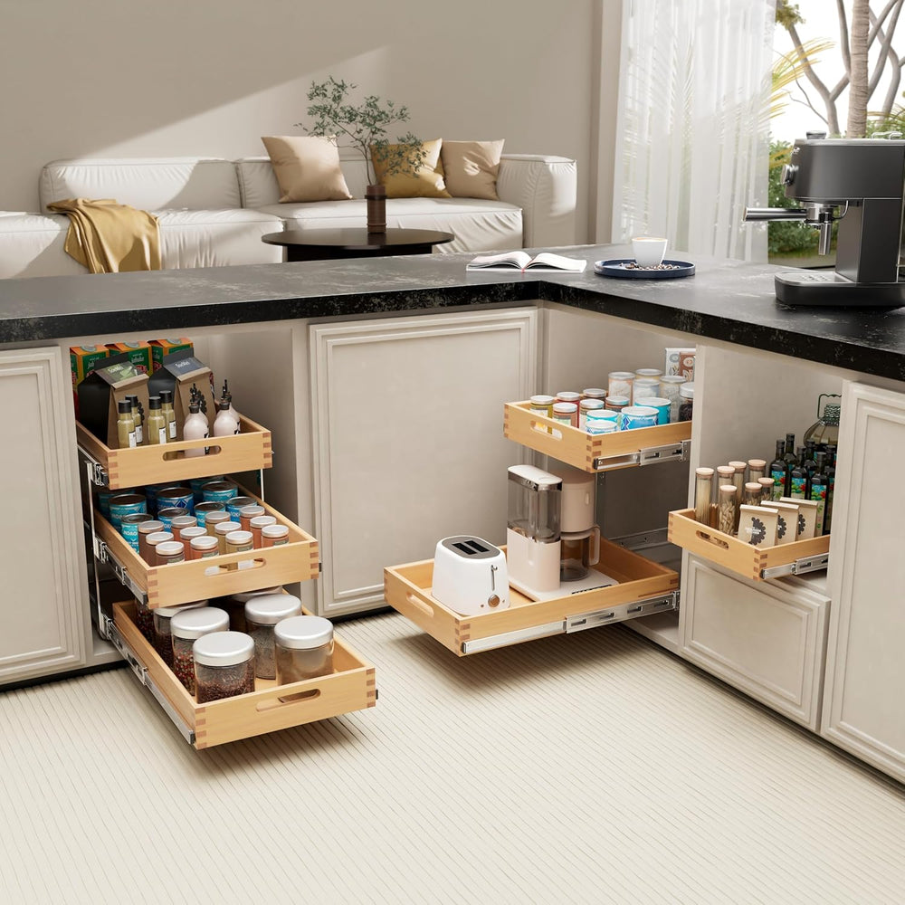 21"W x 21"D 2 Tier Pull Out Drawers for Cabinets, Farmeless&Farme