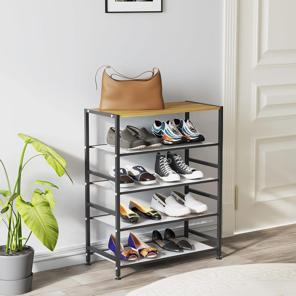 AHMED Shoe Rack,5-Tier Metal Shoe Rack with MDF Top Board and 4 Mesh Shelves,...