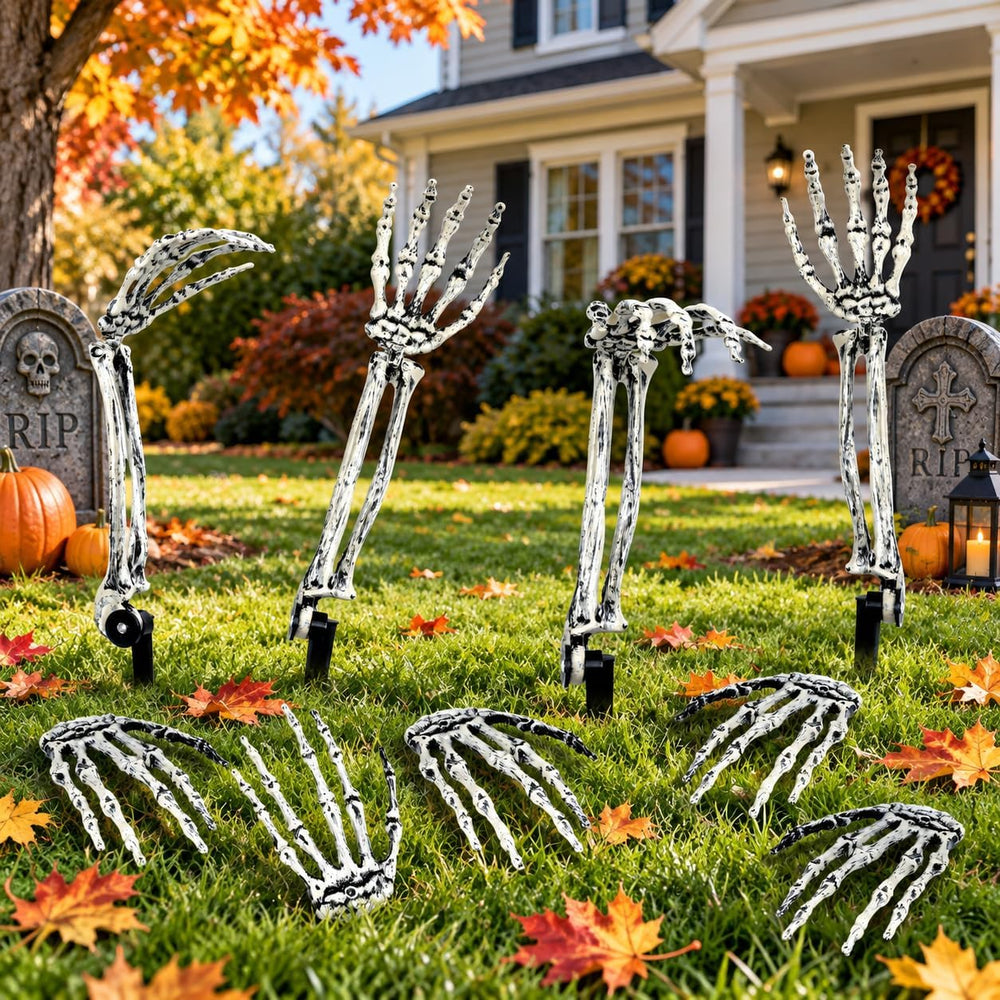12 Pack Halloween Decorations Outdoor Skeleton Hands and Arms Yard Stakes, Re...
