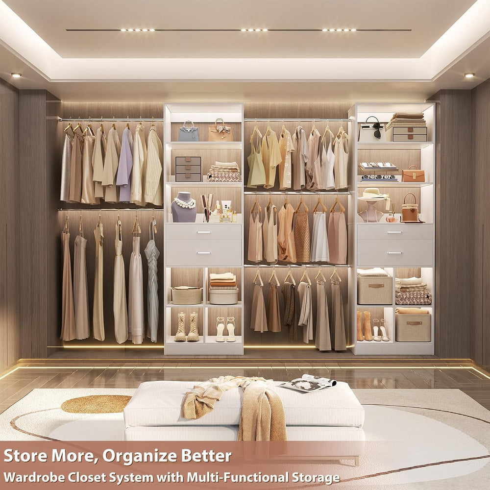 Besiost Closet System, 7.4ft-10ft with 4 Wooden Drawers and 5 Hanging Rods, C...