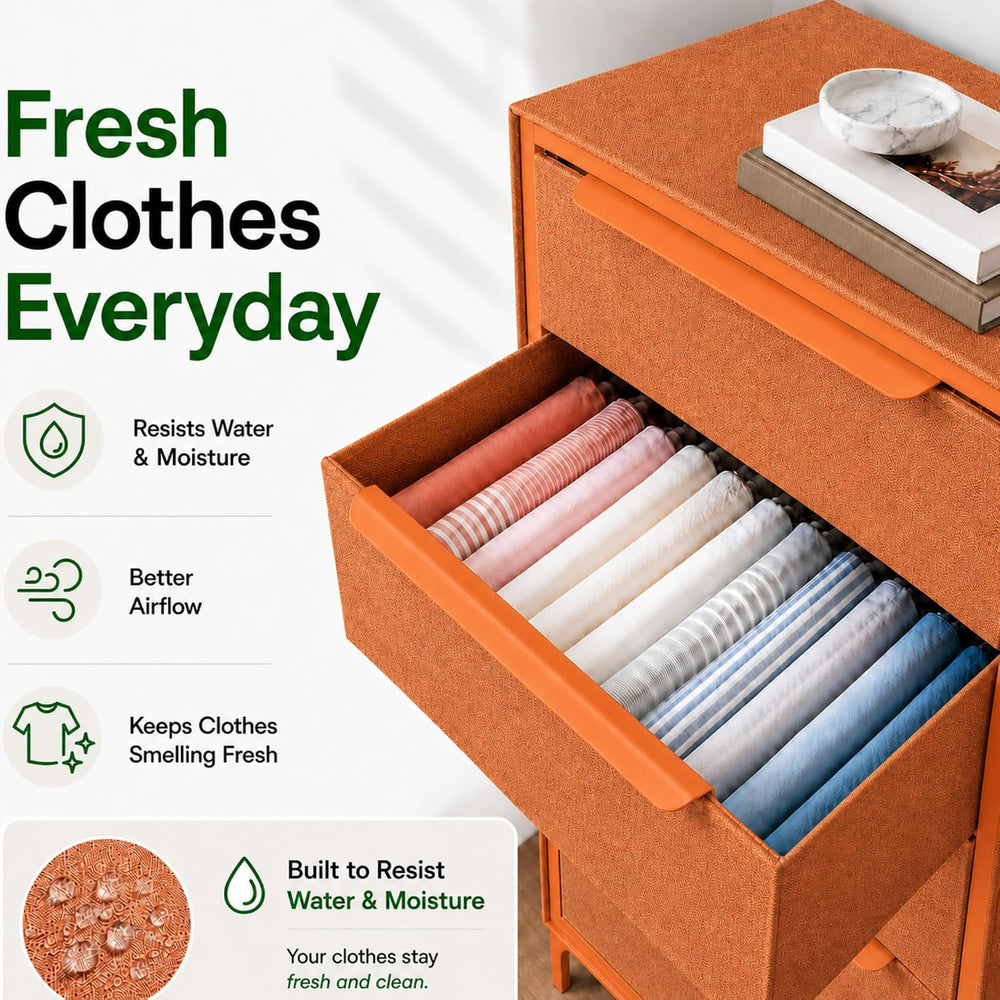 tinge Naima Premium Fabric Dresser - Strong Metal Frame, 5 Spacious Sag-Proof...