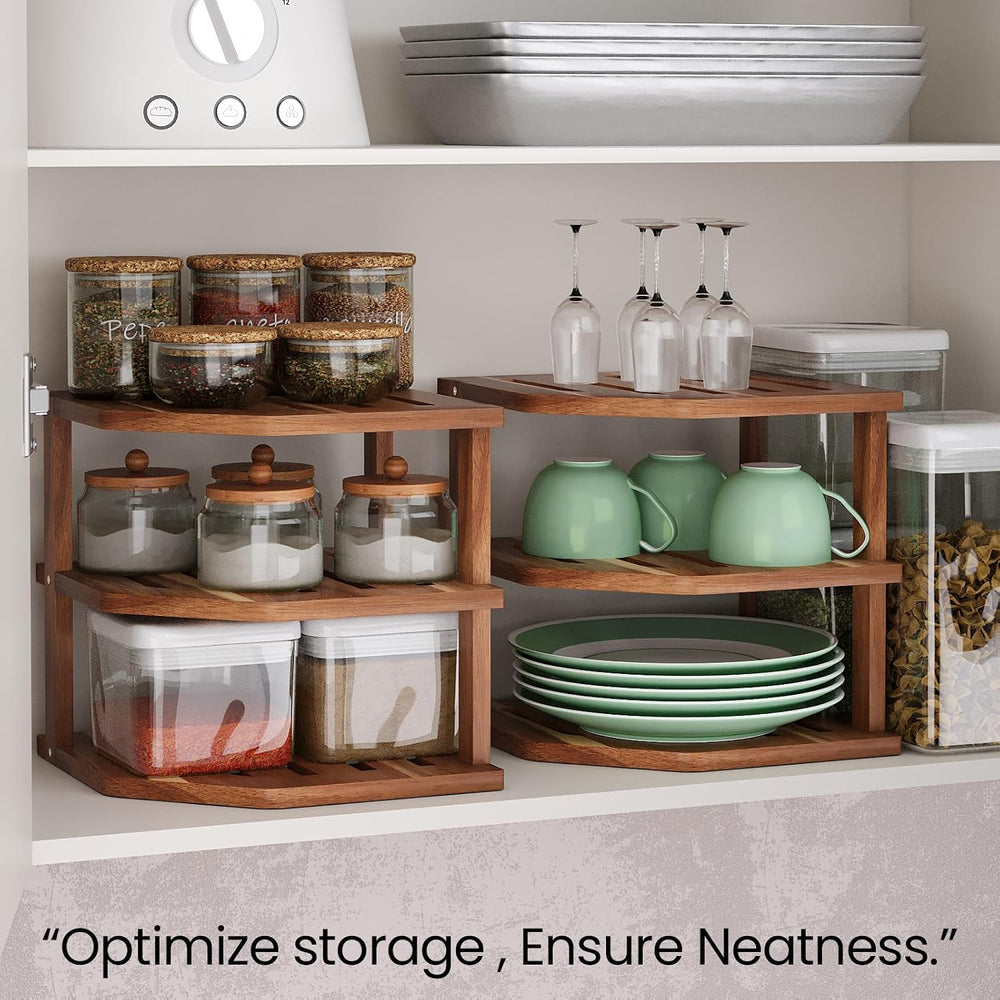 VERTORGAN 3 Tier Acacia Corner Shelf 2 Pack,Dish Drying Rack,Cabinet