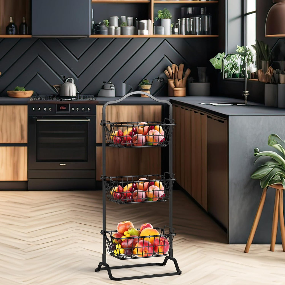 Simple Houseware 3-Tier Rigid Wire Market Fruit Basket Stand, Black