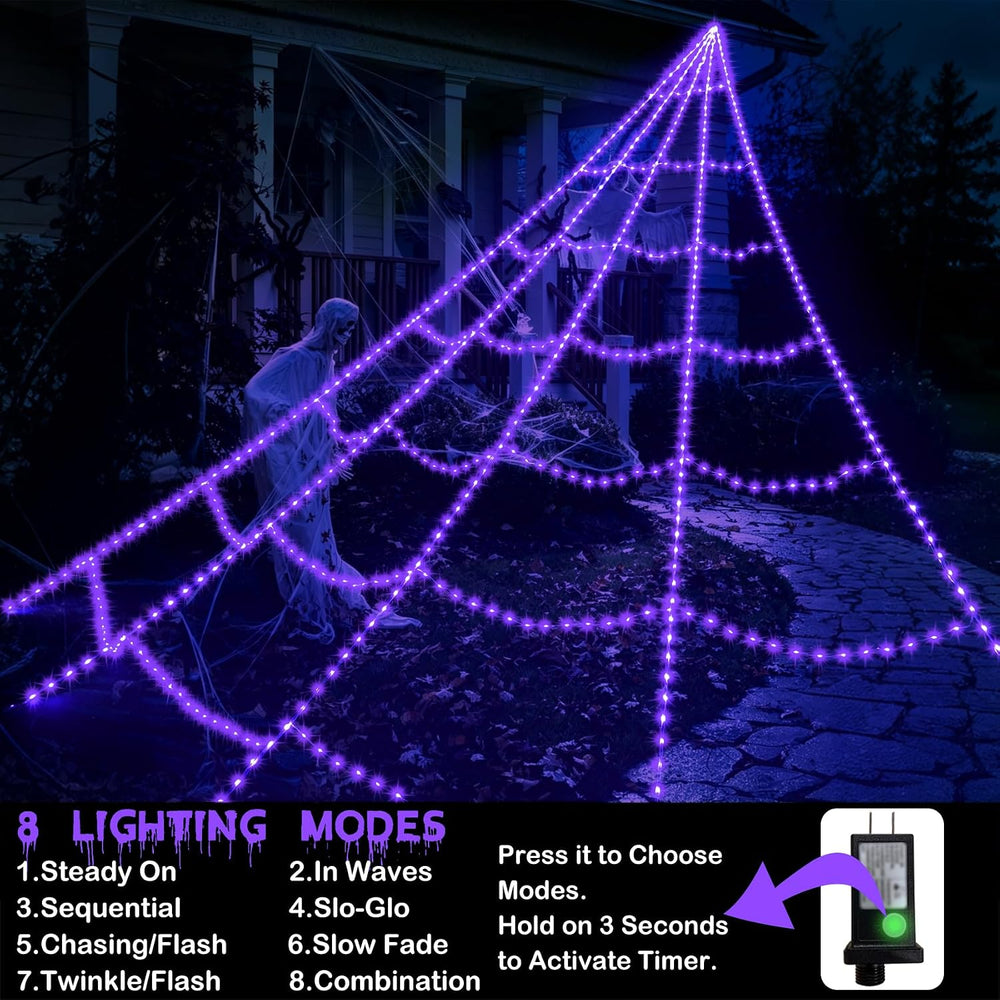 Halloween Decorations Outdoor 616 LED Halloween Spider Web Decoration