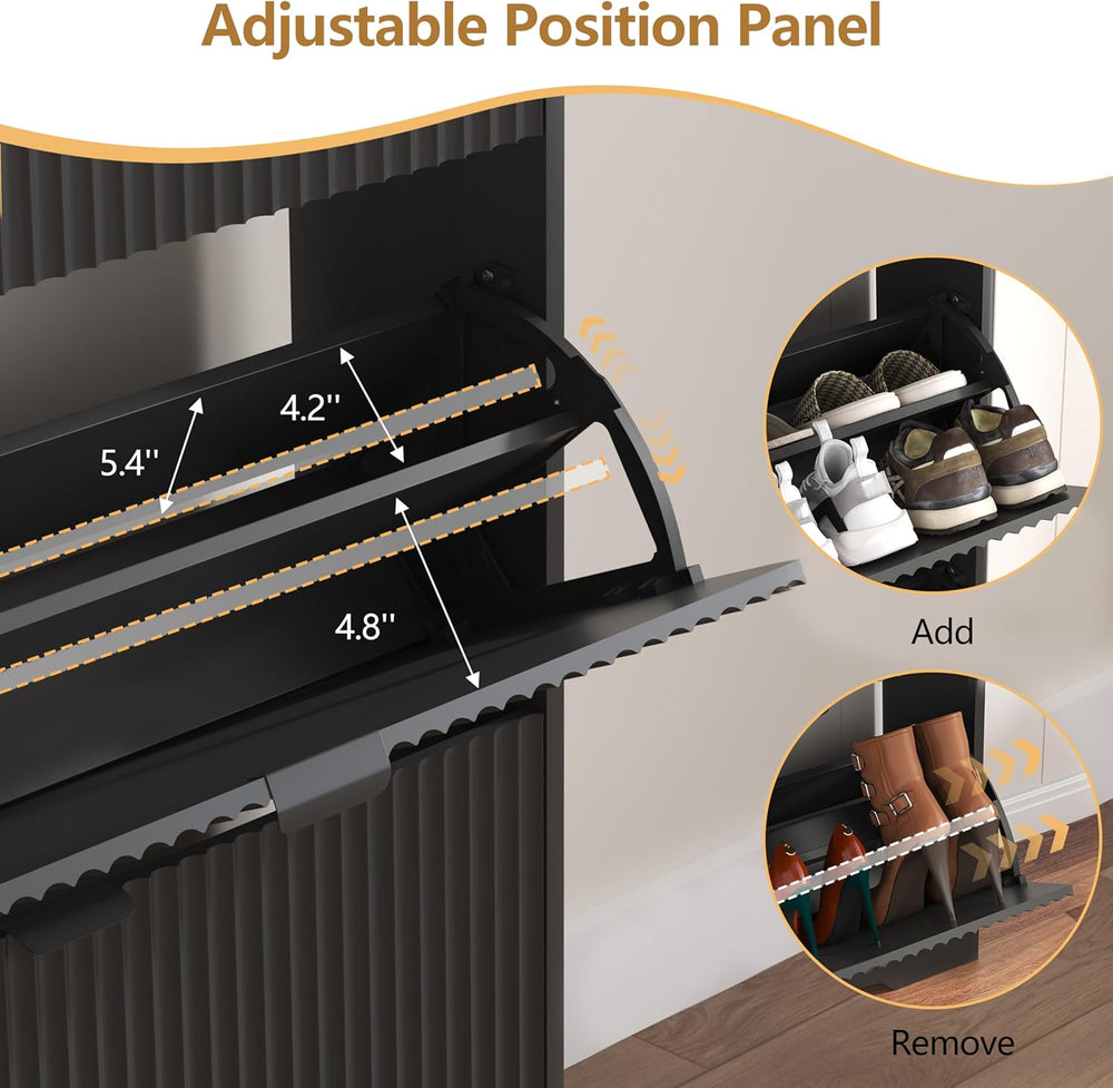 HUANLEGO Shoe Cabinet Storage for Entryway with 3 Flip Drawers, Black Fluted ...