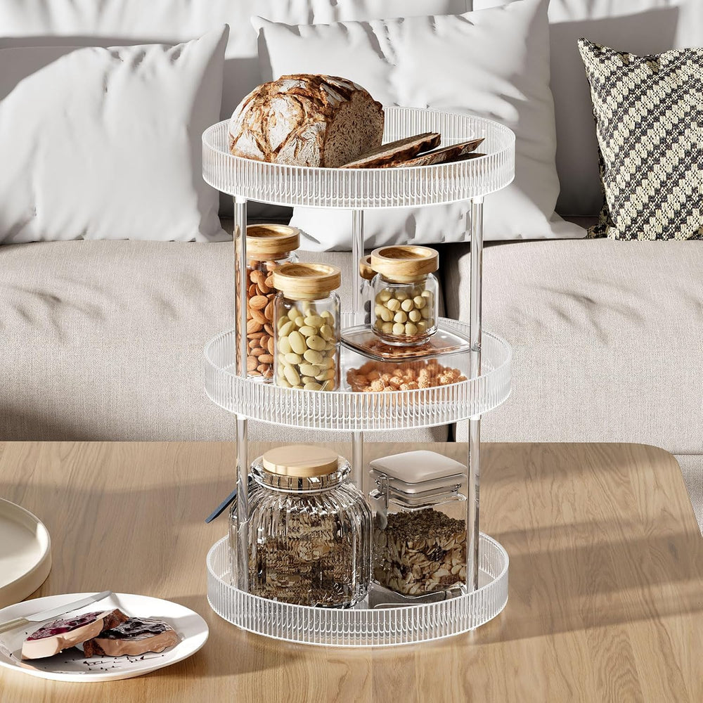 3 Tier Lazy Susan Bathroom Countertop Organizer, 360° Clear Rotating Makeup C...