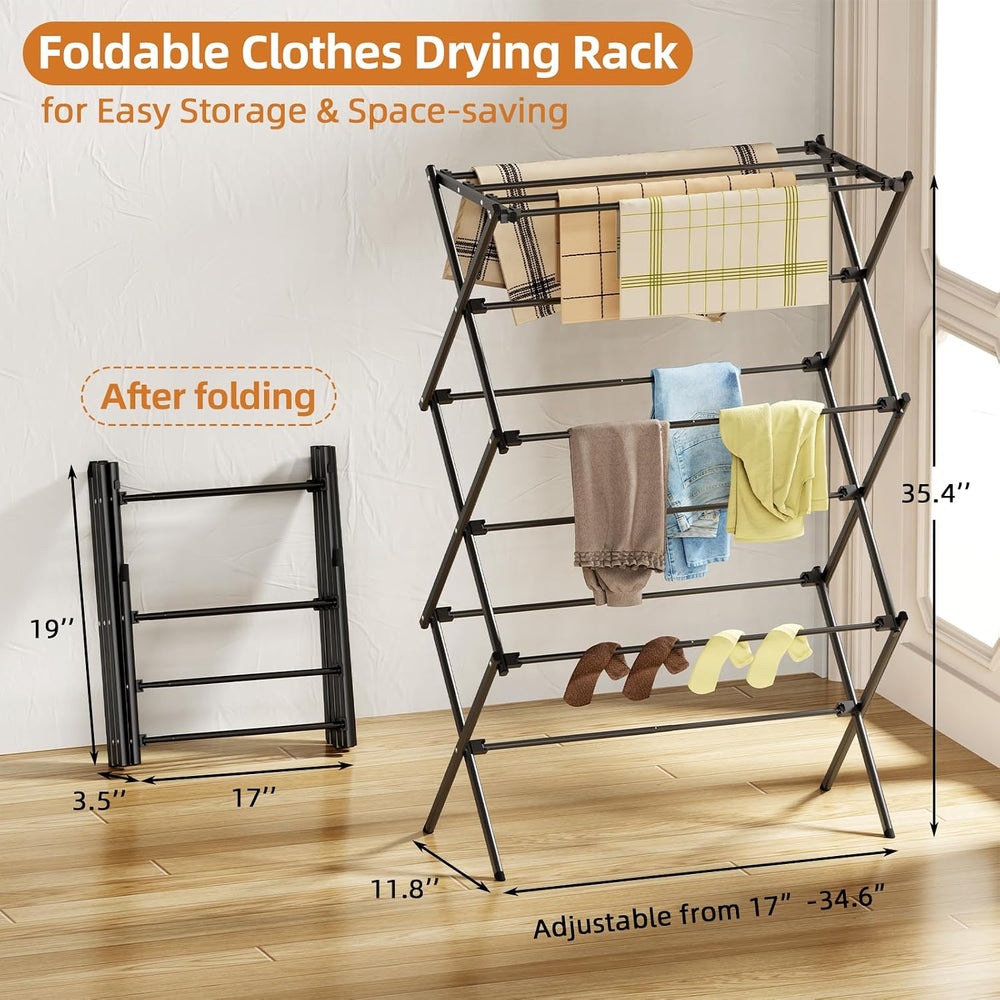 Drying Rack Clothing, 3-Tier Clothes Drying Rack Foldable, Antirust Laundry D...