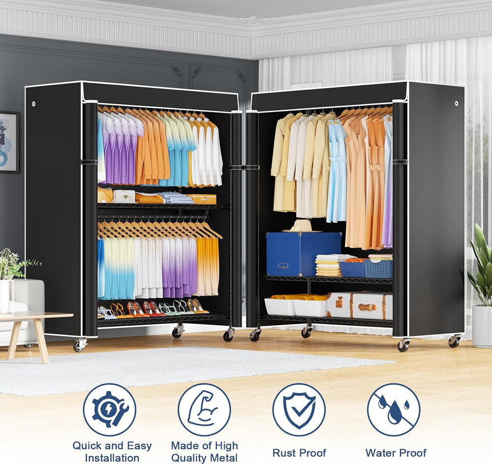 ULIFHOME P8C Max Heavy Duty Clothes Rack（With Extended Width Design） Rolling ...