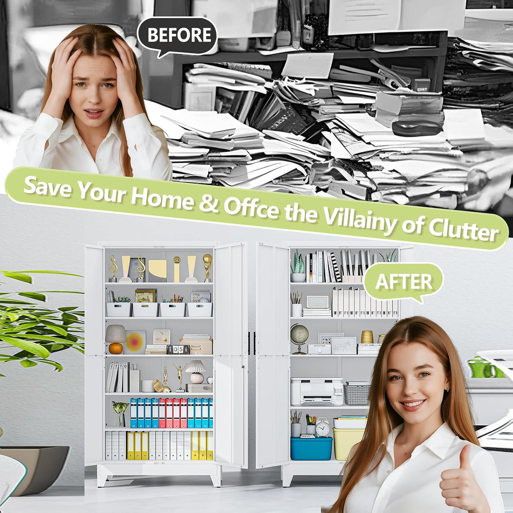 White Kitchen Pantry Cabinets,79 Metal Lockable Storage for Office