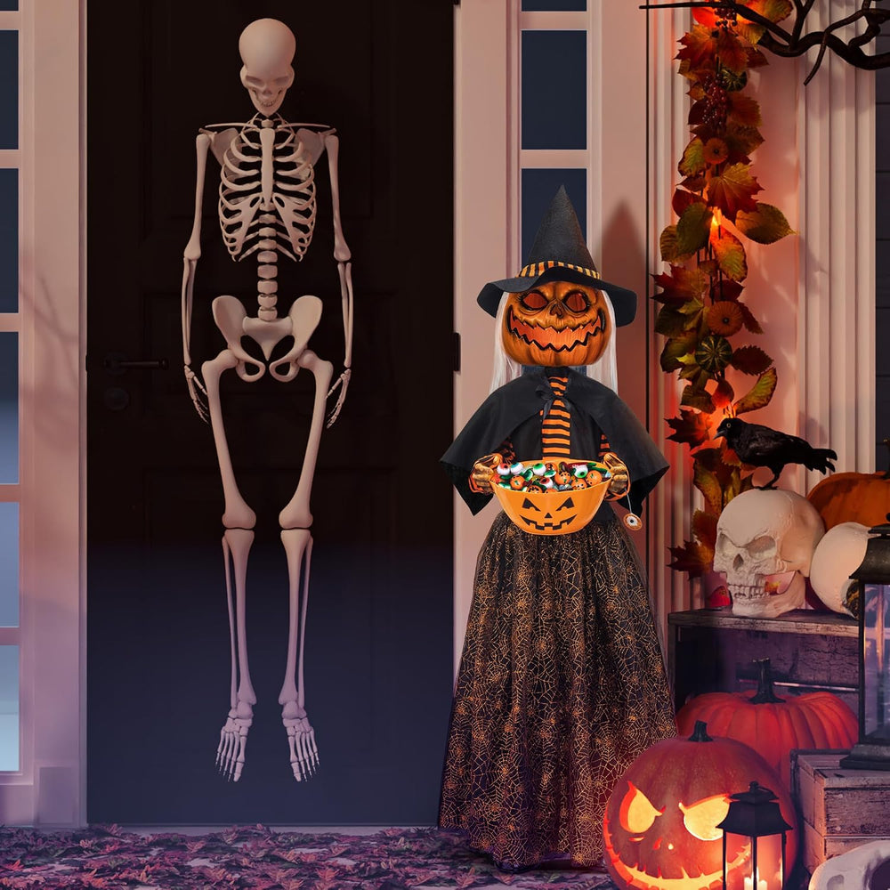 ITART 4.5ft Animated Pumpkin Scarecrow with Candy Bowl Prop Pumpkin Halloween...