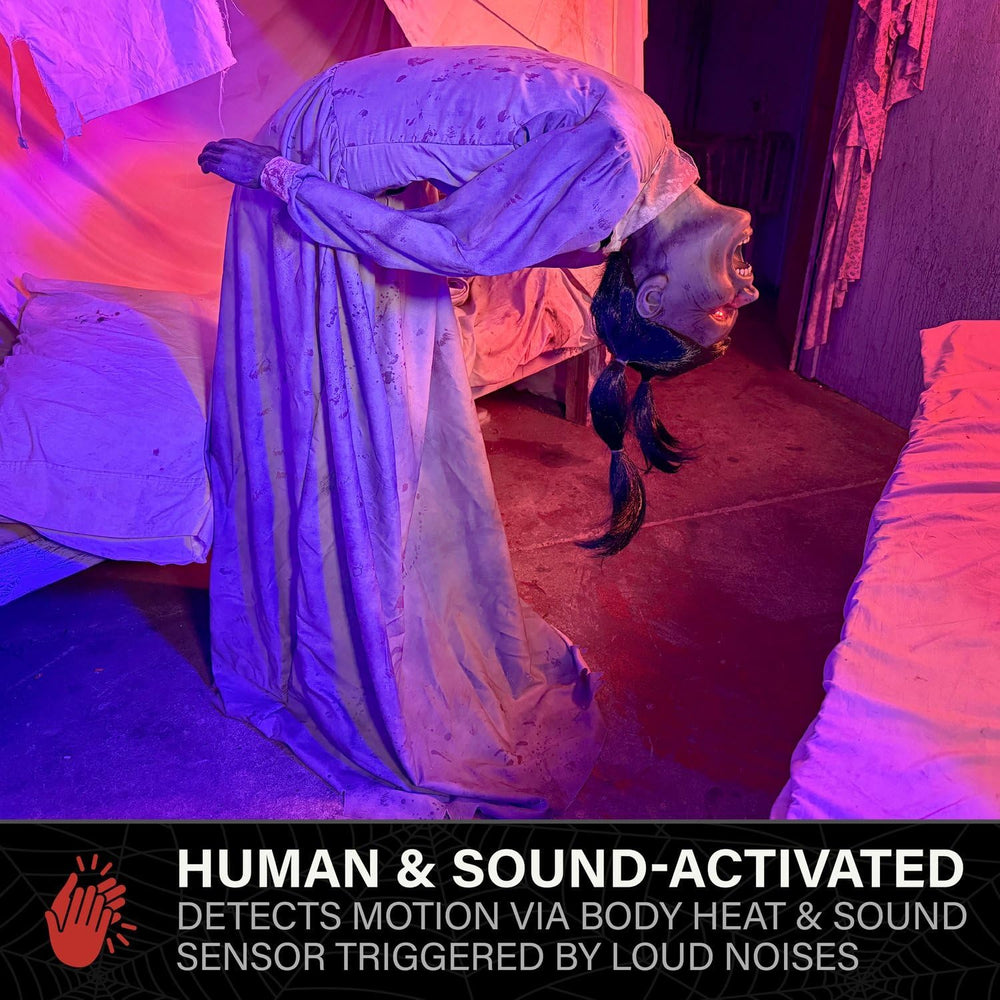 Haunted Hill Farm 4.6-Ft. Head-Spinning Beatrix Halloween Animatronic Prop