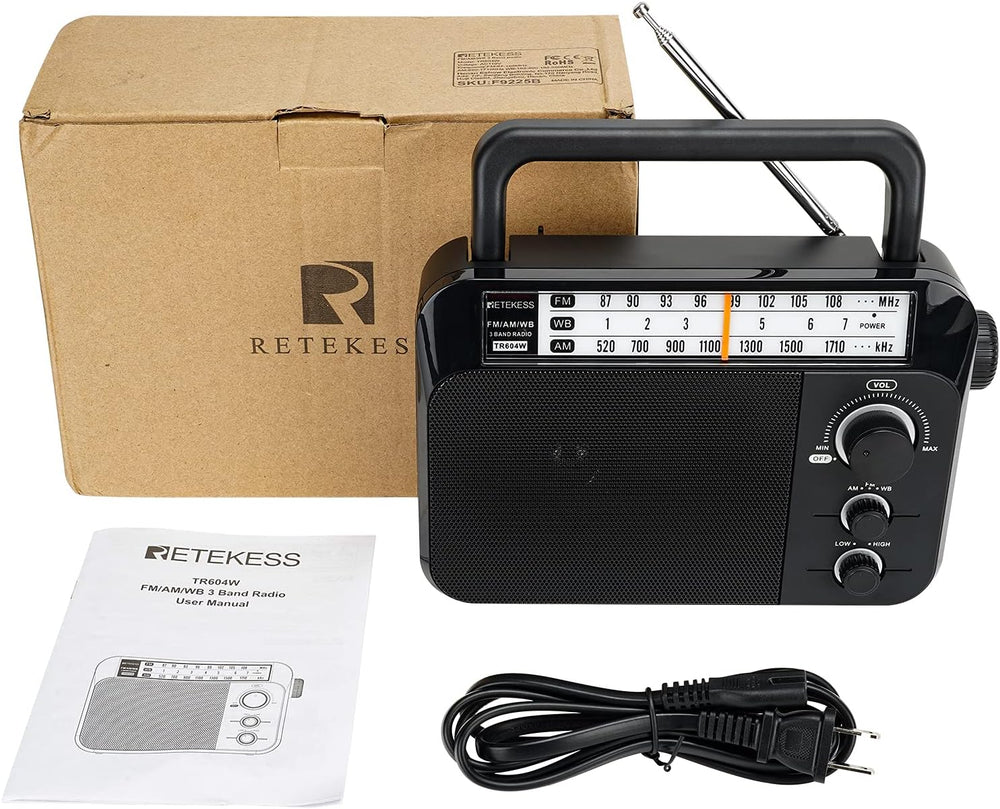 Retekess TR604W AM FM NOAA Radio, Portable Emergency Weather Radios(Black)