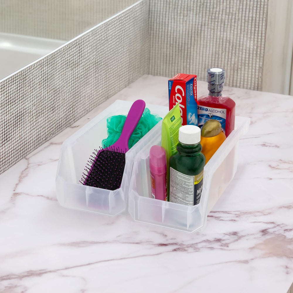 Medium Stackable Plastic Storage Bins, 8-Pack, Clear