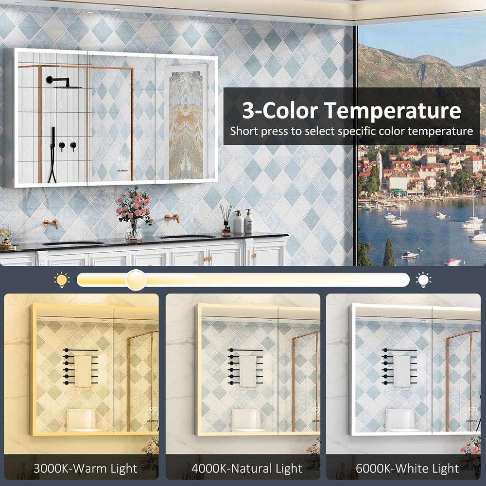 60"×32" Lighted Bathroom Medicine Cabinet with Mirror, Recessed Med...