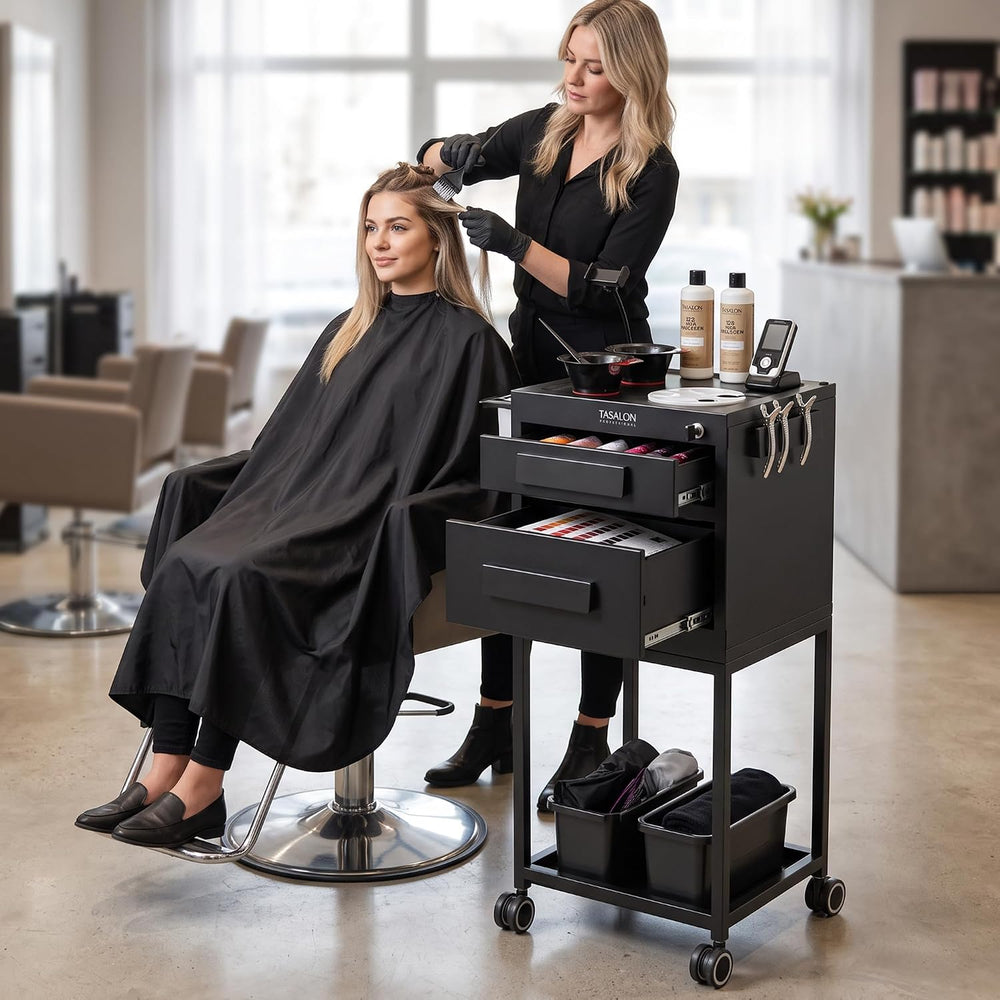 TASALON Metal Salon Trolley Cart with Wheels, 2 Drawers & 2 Magnetic Bowls