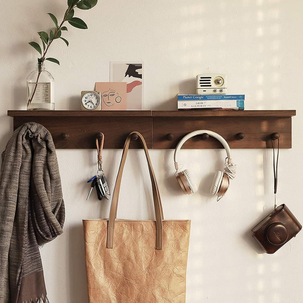 Entrance Coat Rack ，Coat Hooks, Wall-Mounted Wooden Hook Rack, Wall-Mounted S...