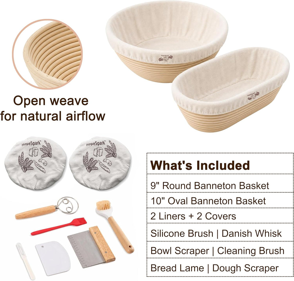 Sourdough Bread Proofing Basket Kit, 9" Round and 10" Oval Banneton...