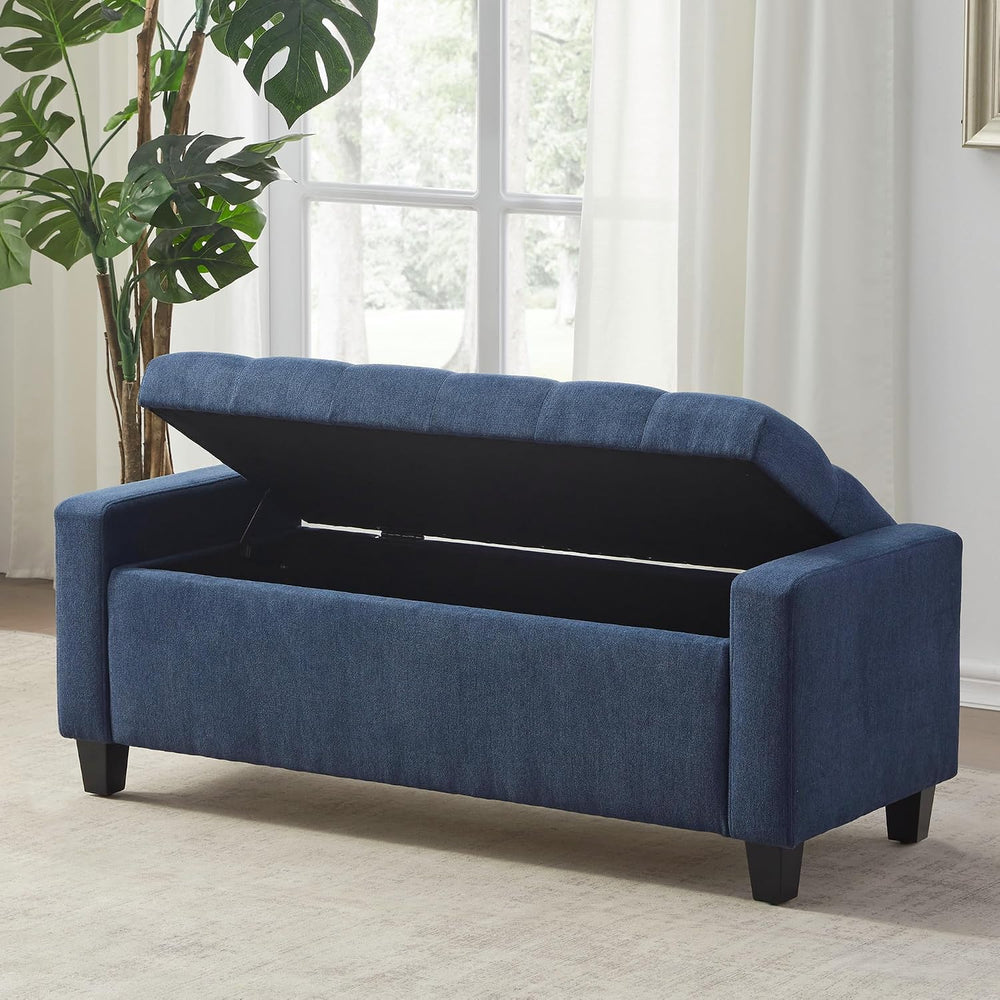 Zihanhome Ottoman with Storage, 48.8" Fabric Storage Bench(Dark Blue)