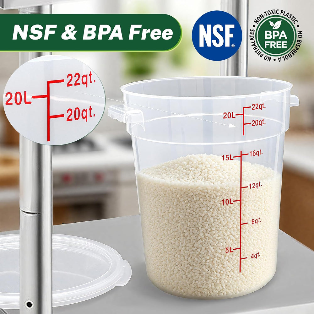 4 Pack 22 Qt Round Food Storage Containers with Lids, Translucent