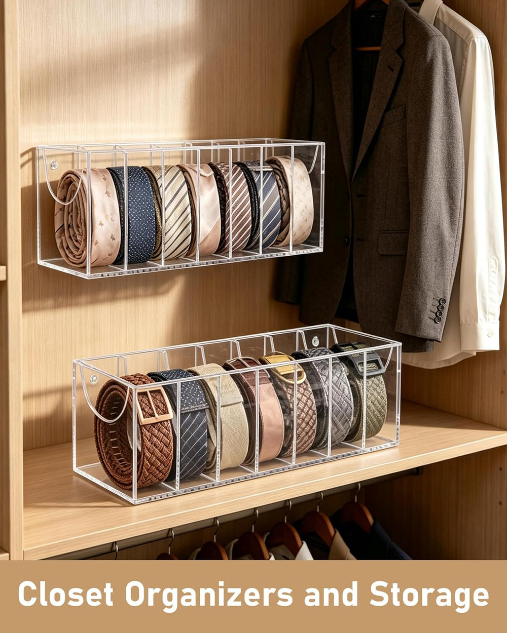 Belt Organizer, 7-Tier Acrylic with Dust Cover, for Closet, Clear
