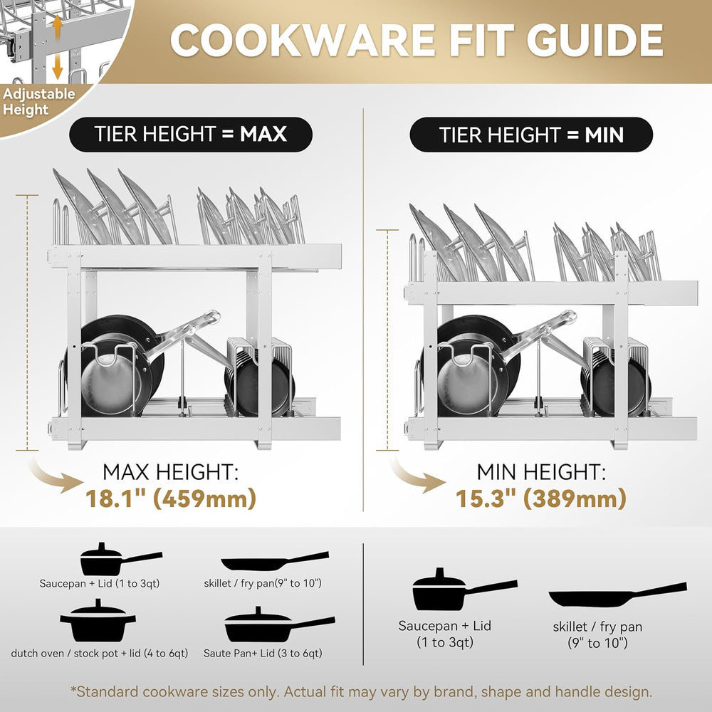 2-Tier Pots and Pans Organizer Under Cabinet Kitchen 21" W *22" D