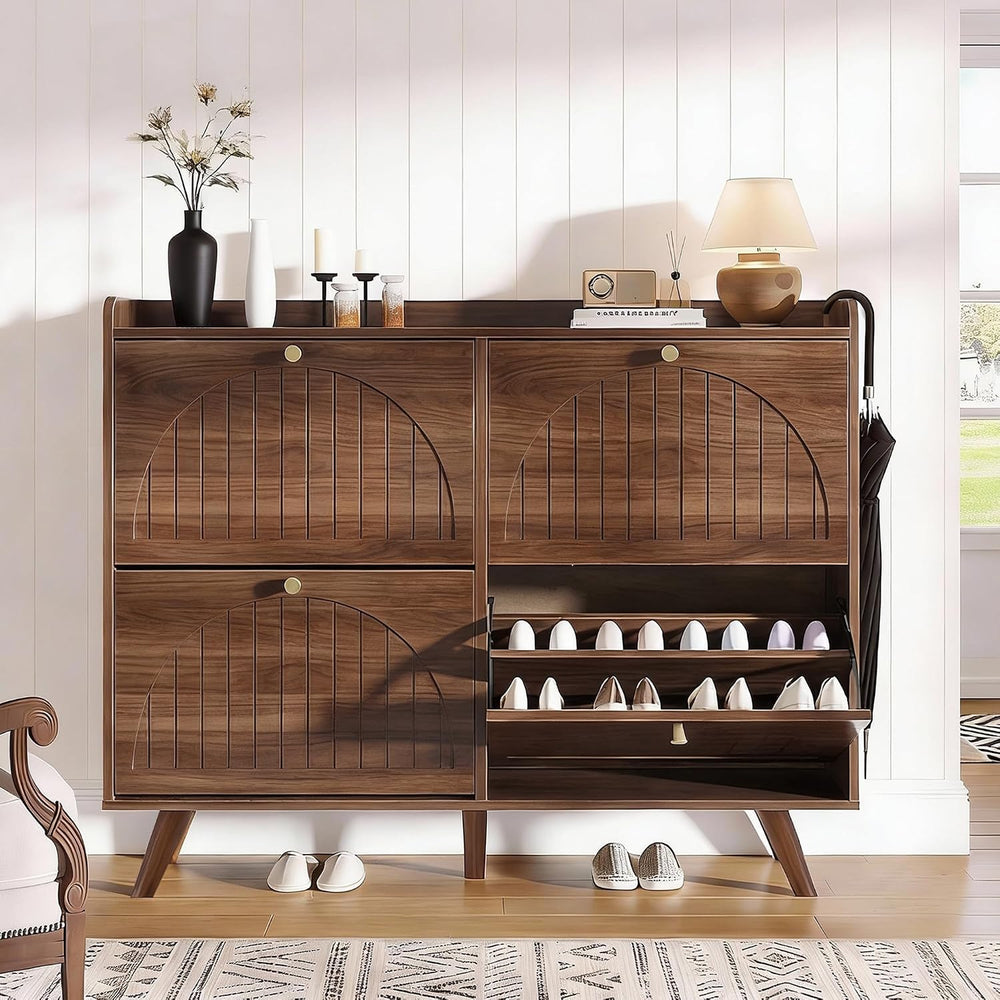 Decofy 47.2” Shoe Cabinet with 4 flip-Down Drawers, Three Adjustable Levels, ...