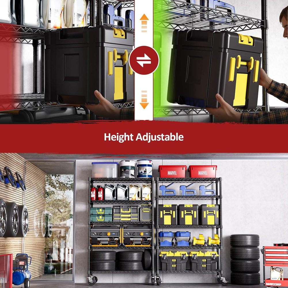 IZEUK 5-Tier Adjustable Heavy Duty Steel Wire Shelving Unit with Wheels, Stor...