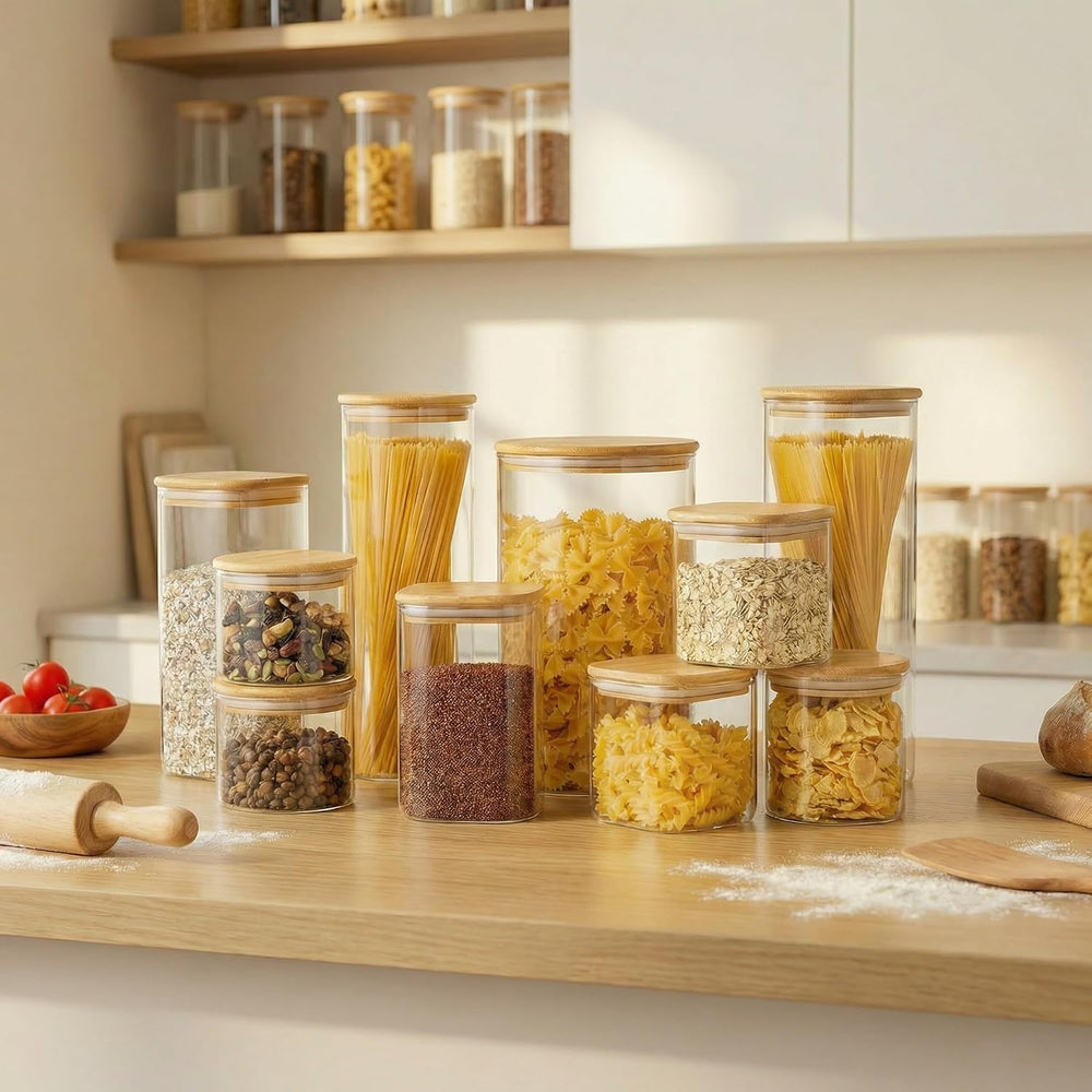 42 oz & 27 oz Square Glass Food Storage Containers with Bamboo Lids, 4 Pack