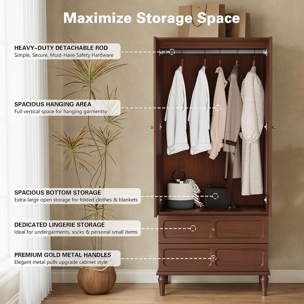71" Wardrobe Closet Mid-Century Modern Style,Brown