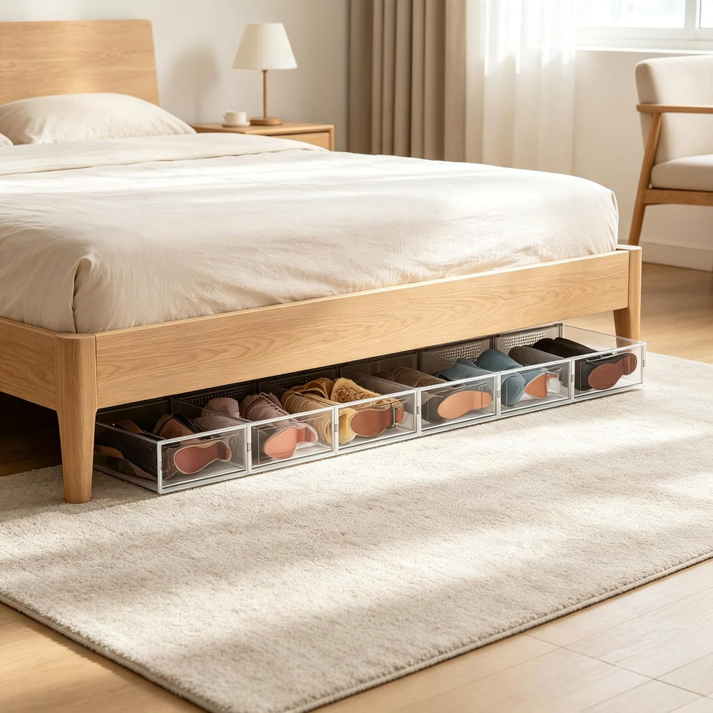 8 Pack Stackable Shoe Storage Boxes, Plastic Shoe Organizer Drawers Bins for ...