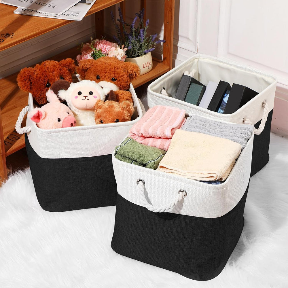 meekoo 8 Pack Fabric Storage Bins Baskets, 12 x 12 x 12 in, Black White