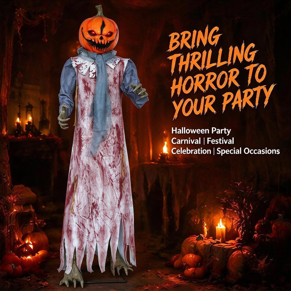 Halloween Decorations – 6.2FT Scary Pumpkin Animatronics, Sound Activated wit...