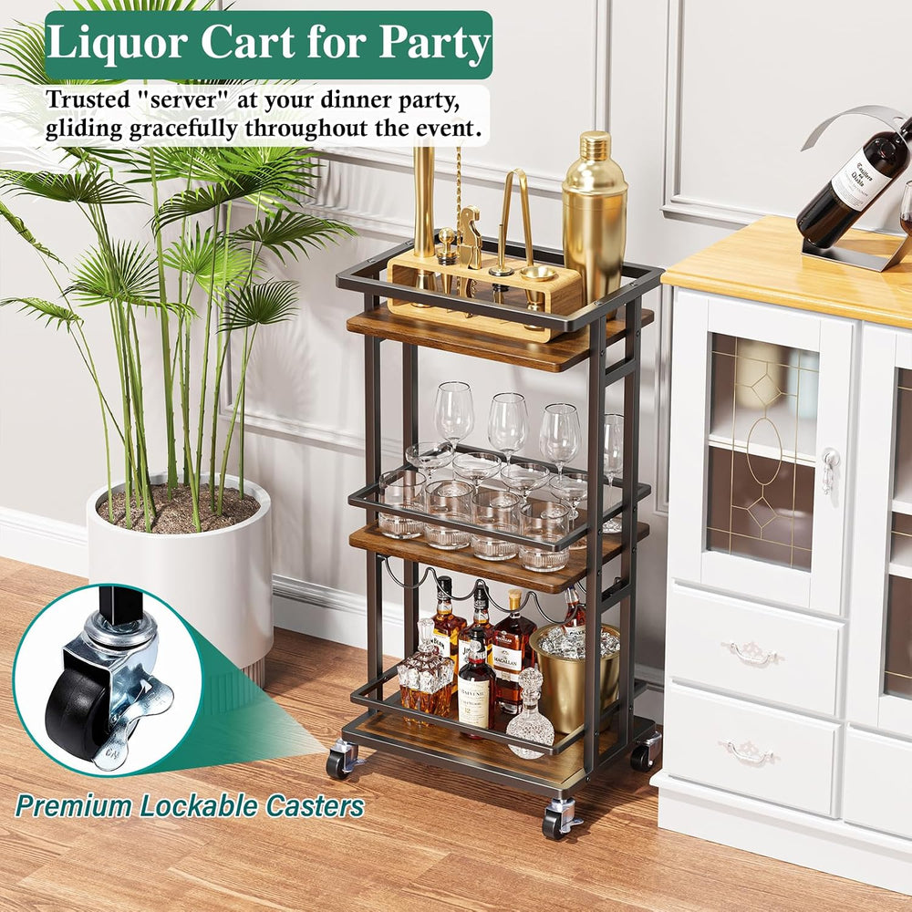 OKZEST 3-Tier Bar Cart for Home, Mini Rolling Liquor Cabinet & Serving Cart
