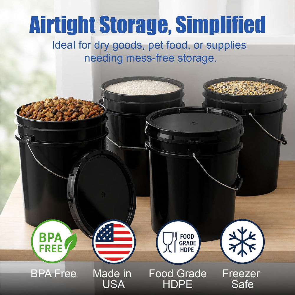 ePackageSupply 5 Gallon Bucket - Food Grade w/Lid BPA-Free, 3 Pack - Black