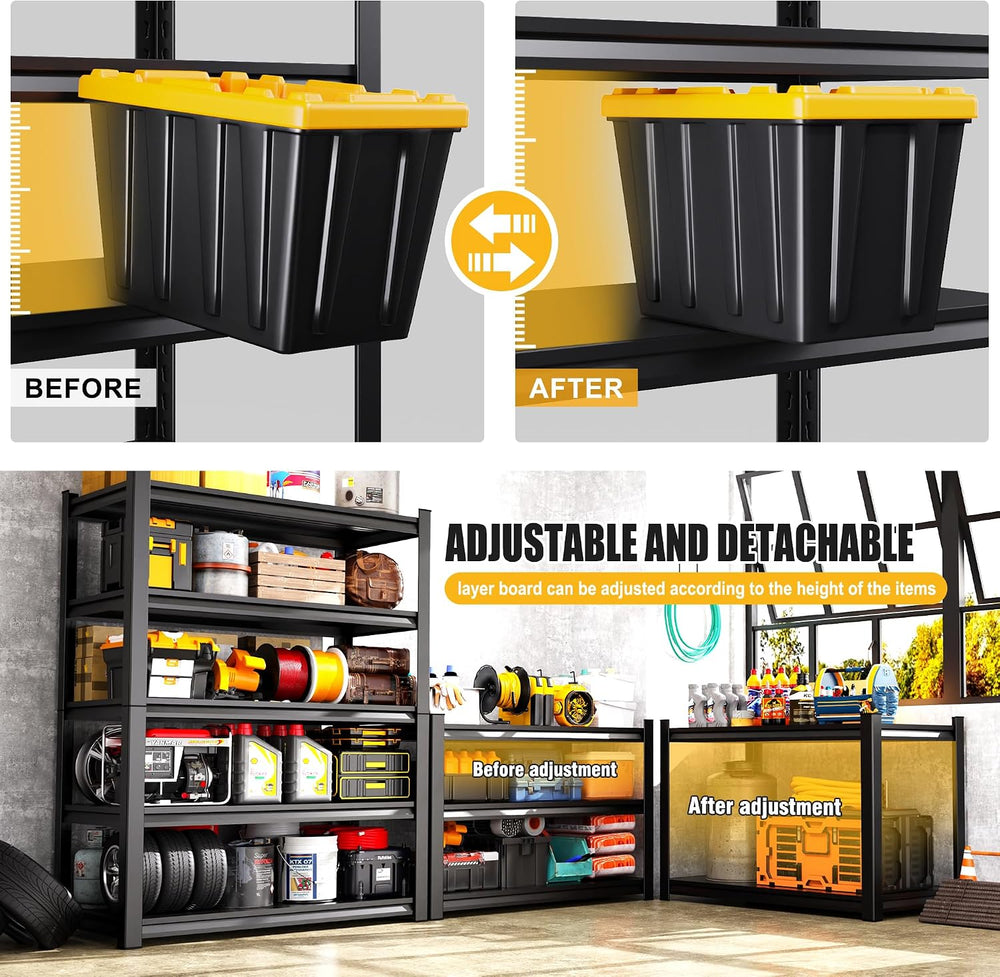 Set of 3 Garage Shelving 5-Tier Heavy Duty Storage Shelves, Adjustable Metal ...
