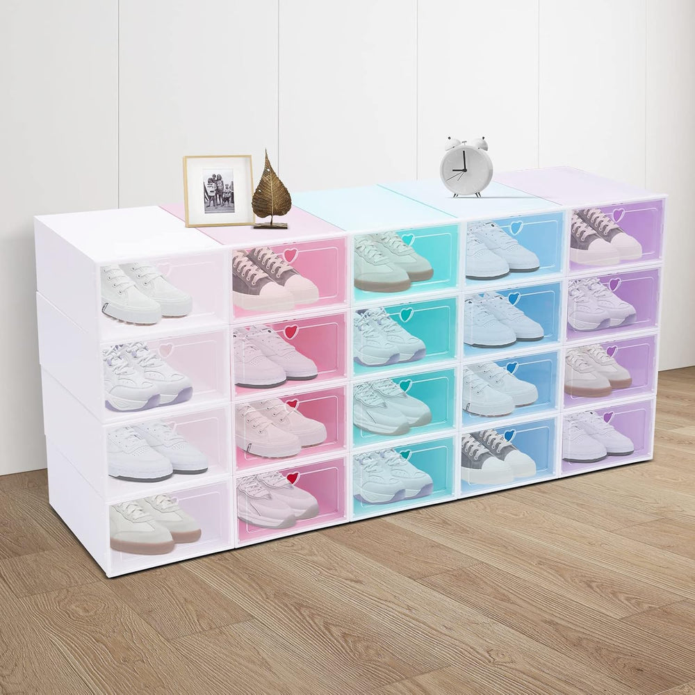 20 Pack Shoe Storage Box, Stackable Clear Plastic Shoes Organizer for Closet,...