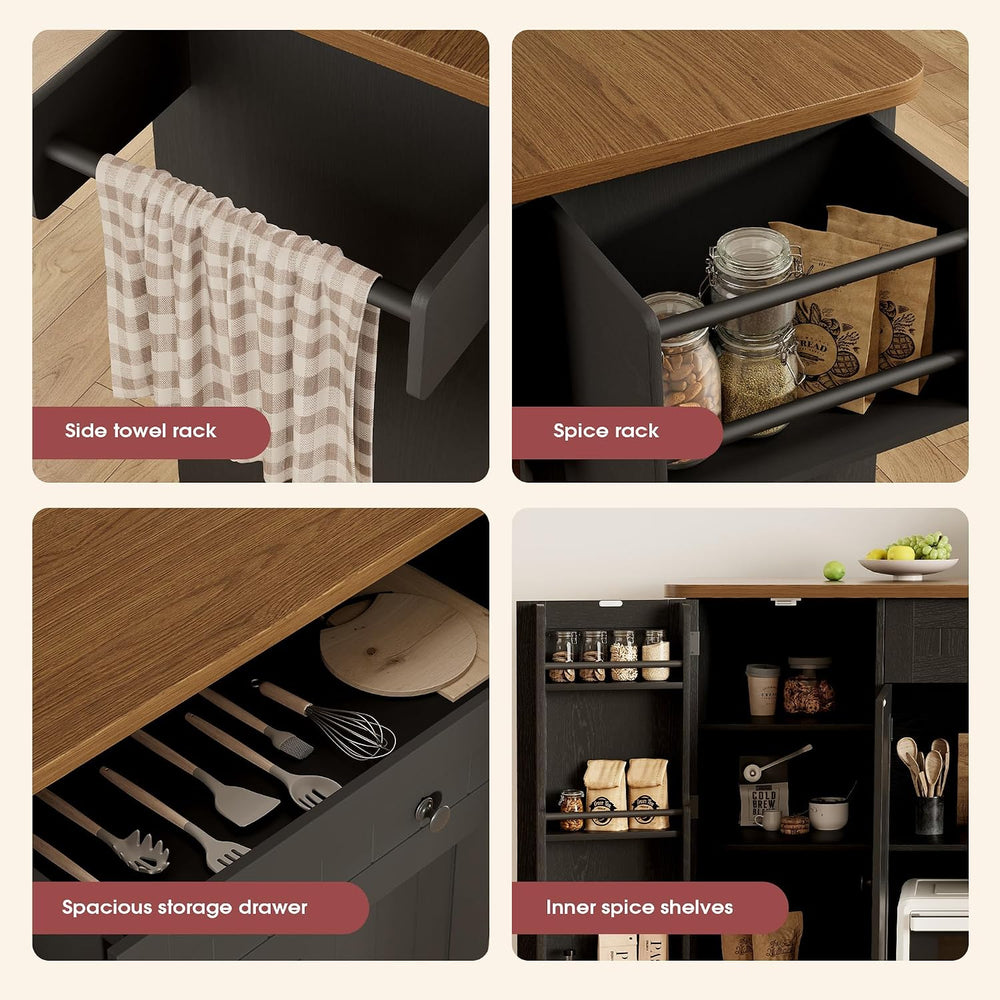 GRUSIGN 41.7" Rolling Kitchen Island Cart with Drop Leaf Storage, Black