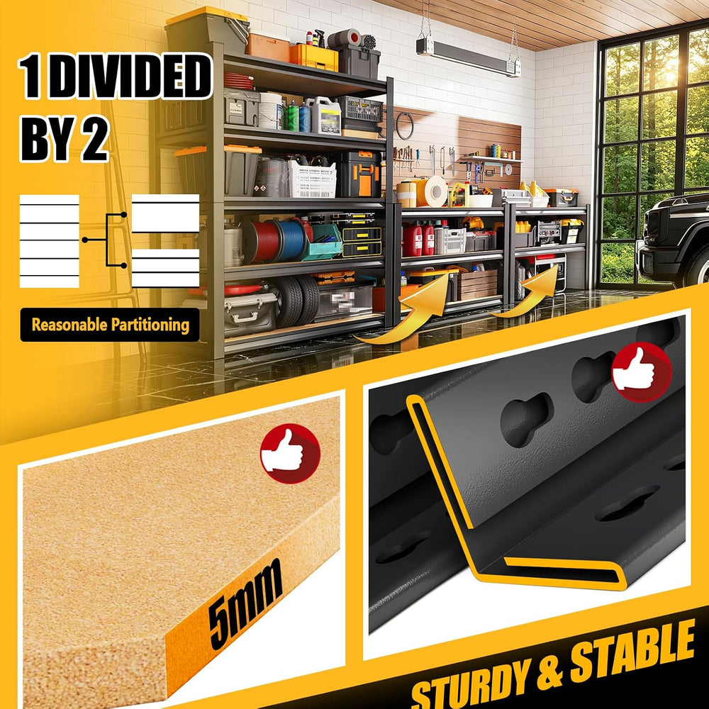 5‑Tier Garage Shelving, Adjustable Metal Shelves Units