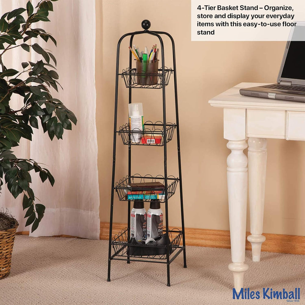 4-Tier Metal Basket Stand for Storage and Organization
