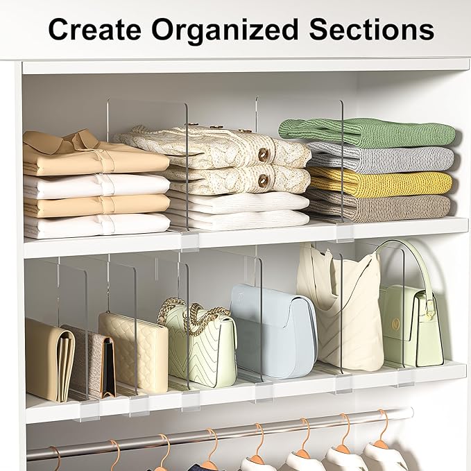 Shelf Dividers Purse Organizer for Closet: 12-Pack Acrylic Bag Storage
