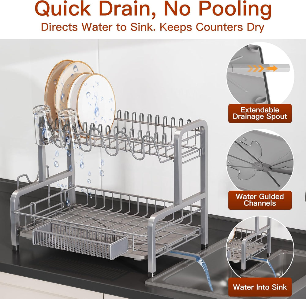 BOOSINY 2 Tier Large Stainless Steel Dish Drying Rack for Kitchen Counter