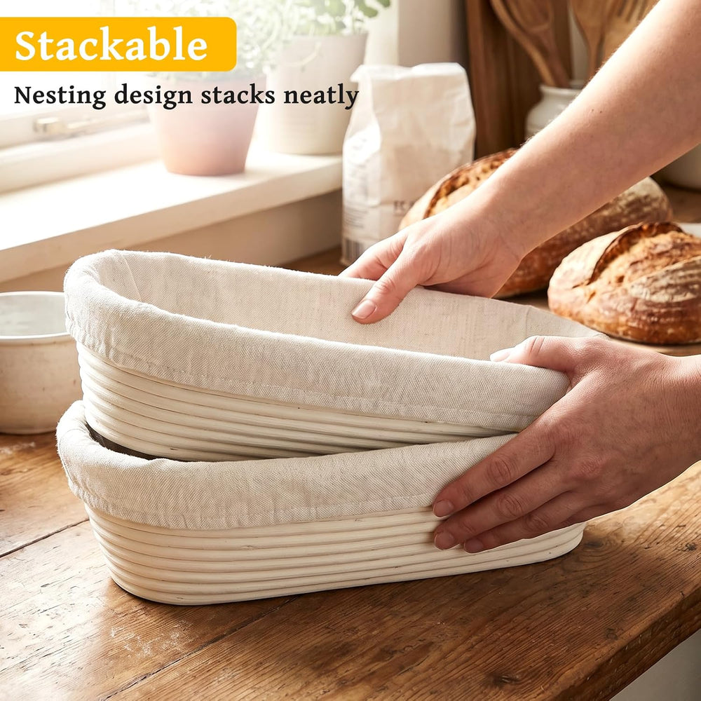 2 Pack 13 Inch Oval Bread Proofing Basket,Banneton Basket Bread Baking Bowl w...